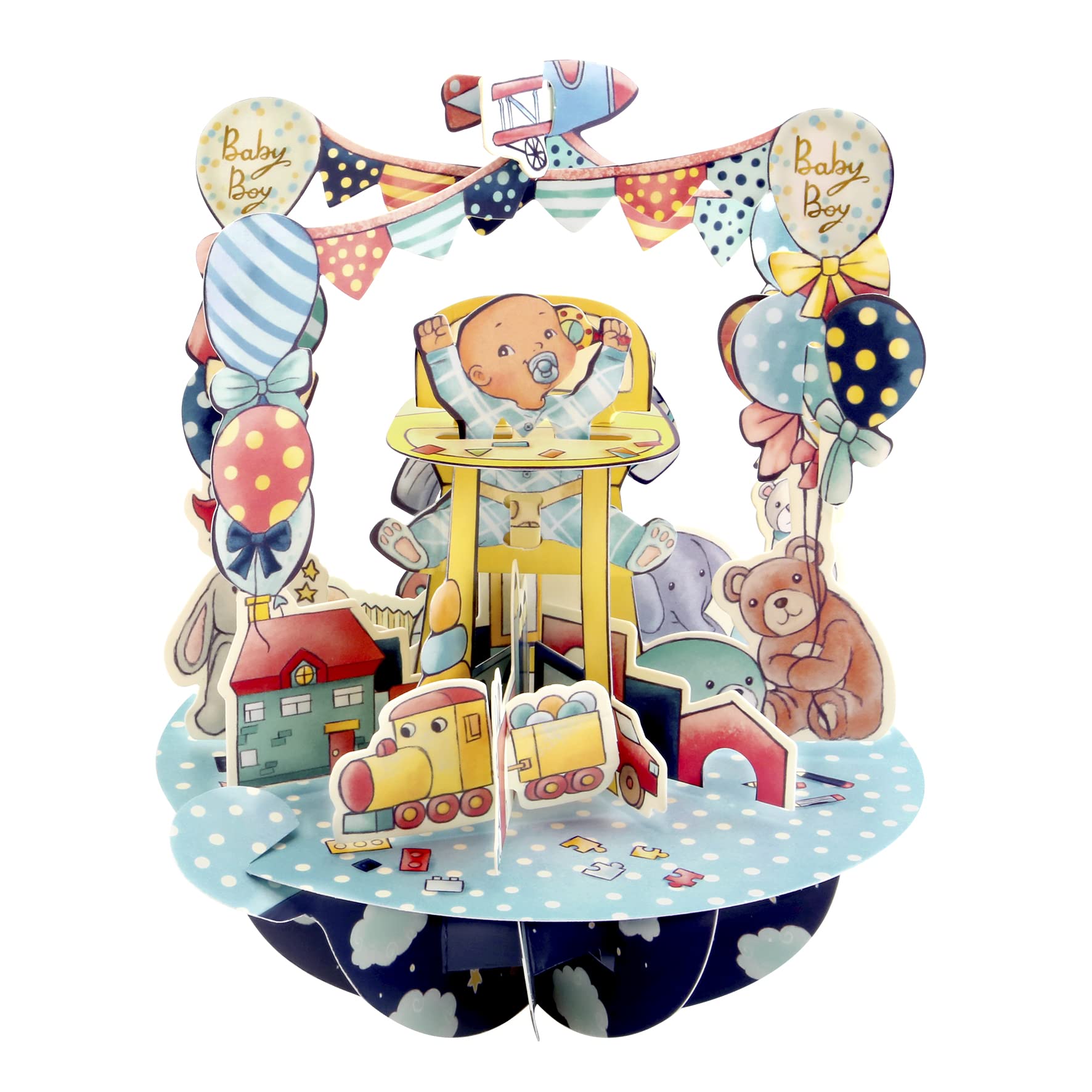 SANTORO Pirouette, 3D Pop Up Greeting Card - Baby Boy - First Birthday, Congratulations, Baby Shower