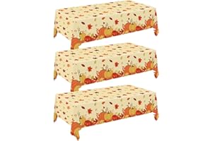 LINHAXM 3 Pack Thanksgiving Tablecloths Fall Harvest Pumpkins Maple Leaves Table Cover Fall Disposable Tablecloth for Dinner Kitchen Thanksgiving Party Decorations, 54 X 108 Inch