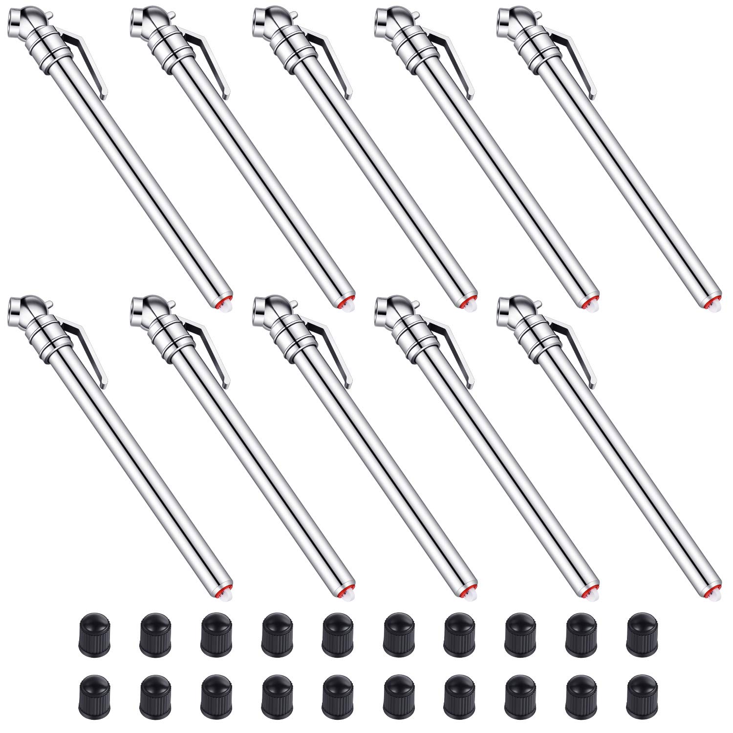 Photo 1 of 10 Pieces Pencil Tire Pressure Gauge Stainless Steel Stem Tire Pressure Gauge Accurate Mechanical Wheel Checker with 20 Pieces Tire Stem Valve Caps for Car Truck Motorcycle Bike