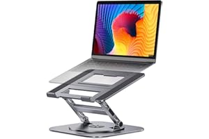 AOEVI Adjustable Laptop Stand with 360 Rotating Base, Stable Computer Stand for Laptop Ergonimic Foldable Laptop Riser for Desk Compatible with MacBook Pro/Air Notebook up to 16 Inches, Grey