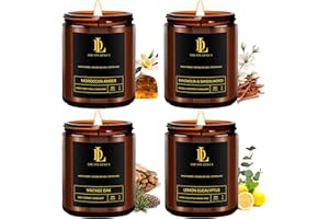 DL DREAMY DEWLA Scented Candles Set, Soy Candles for Home Scented, 4 Pack 28oz Candle Gifts for Men Women, Scents of Magnolia & Sandalwood/Moroccan Amber/Lemon Eucalyptus/Vintage Oak