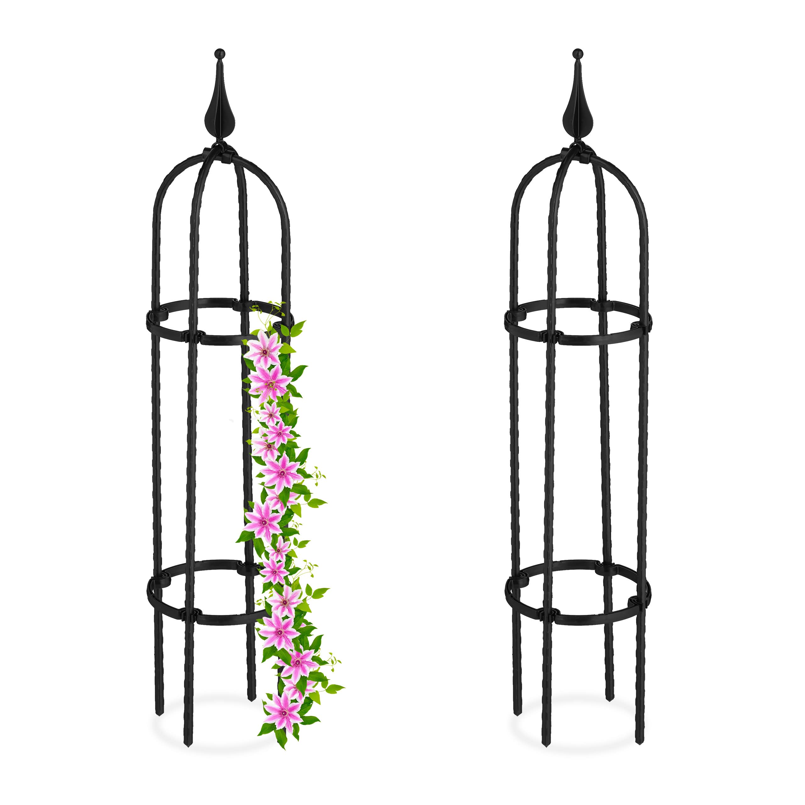 Relaxdays Garden Obelisk, Set of 2, 70 cm Tall, Support for Climbing Plants, Metal, Free-Standing, Rose Cage, Black