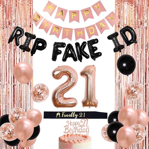 PALASASA Glitter RIP Fake ID Banner - Funny 21st Birthday Decor In Black & Red - View #4
