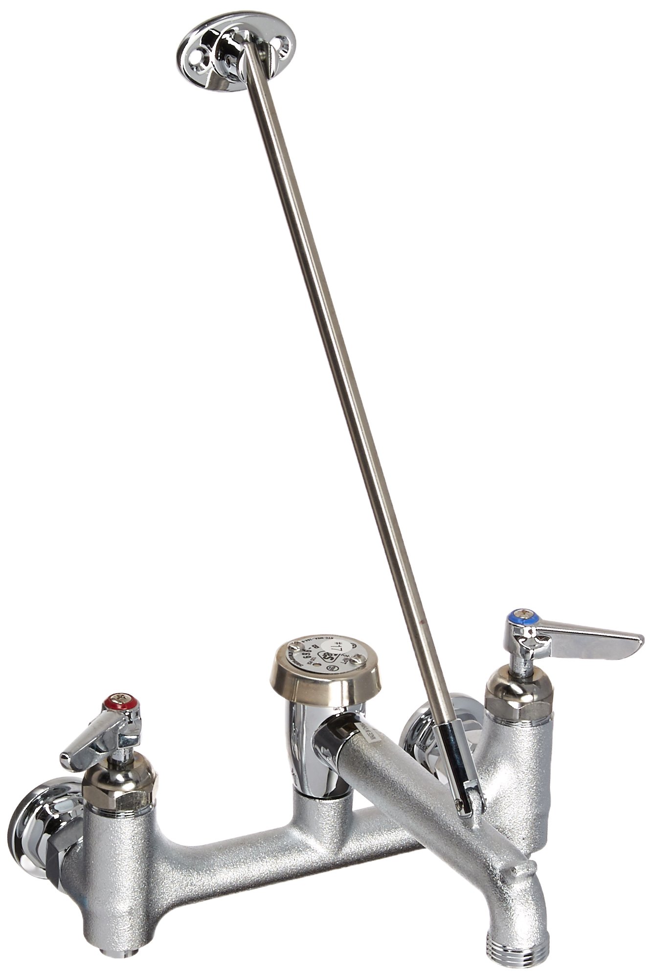 Photo 1 of T&S Brass, B-0665-CR-BSTR, 10.4 GPM Wall Mounted Bridge Service Sink Faucet with Rough Chrome Body - Includes Lever Handles and Wall Support, Chrome