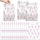 YYMYMGJ 50 PCS Pink Bow Party Gift Bags Coquette Bow Party Favors Bags Waterproof Plastic Goodie Bags for Pink Coquette Bow Birthday Decorations Supplies
