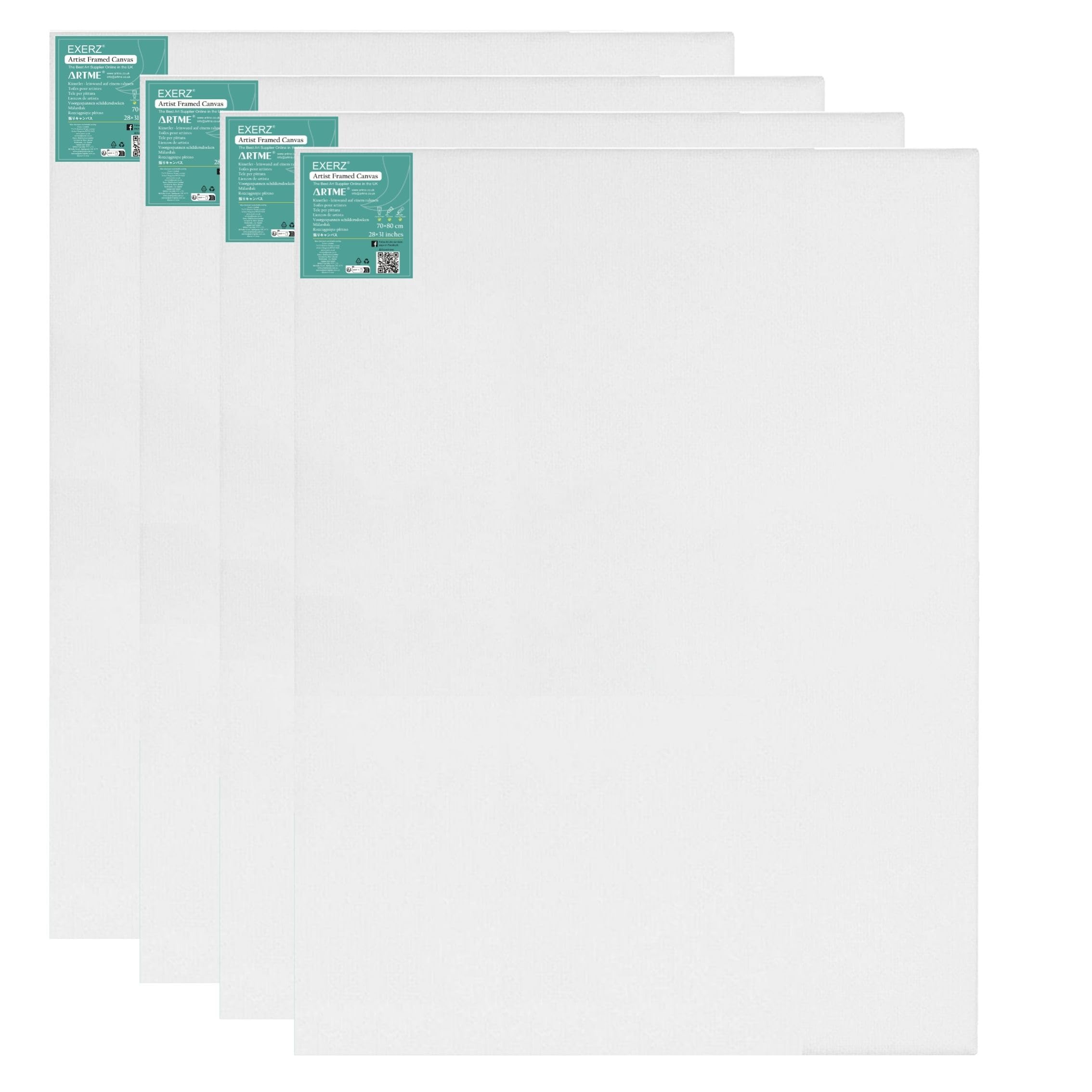 Exerz 70x80cm Stretched Canvas 4pk - Artist Framed Canvas 280GSM 1.7cm Thickness/ 100% Cotton/Blank/Triple Primed/Acid Free/Medium Grain