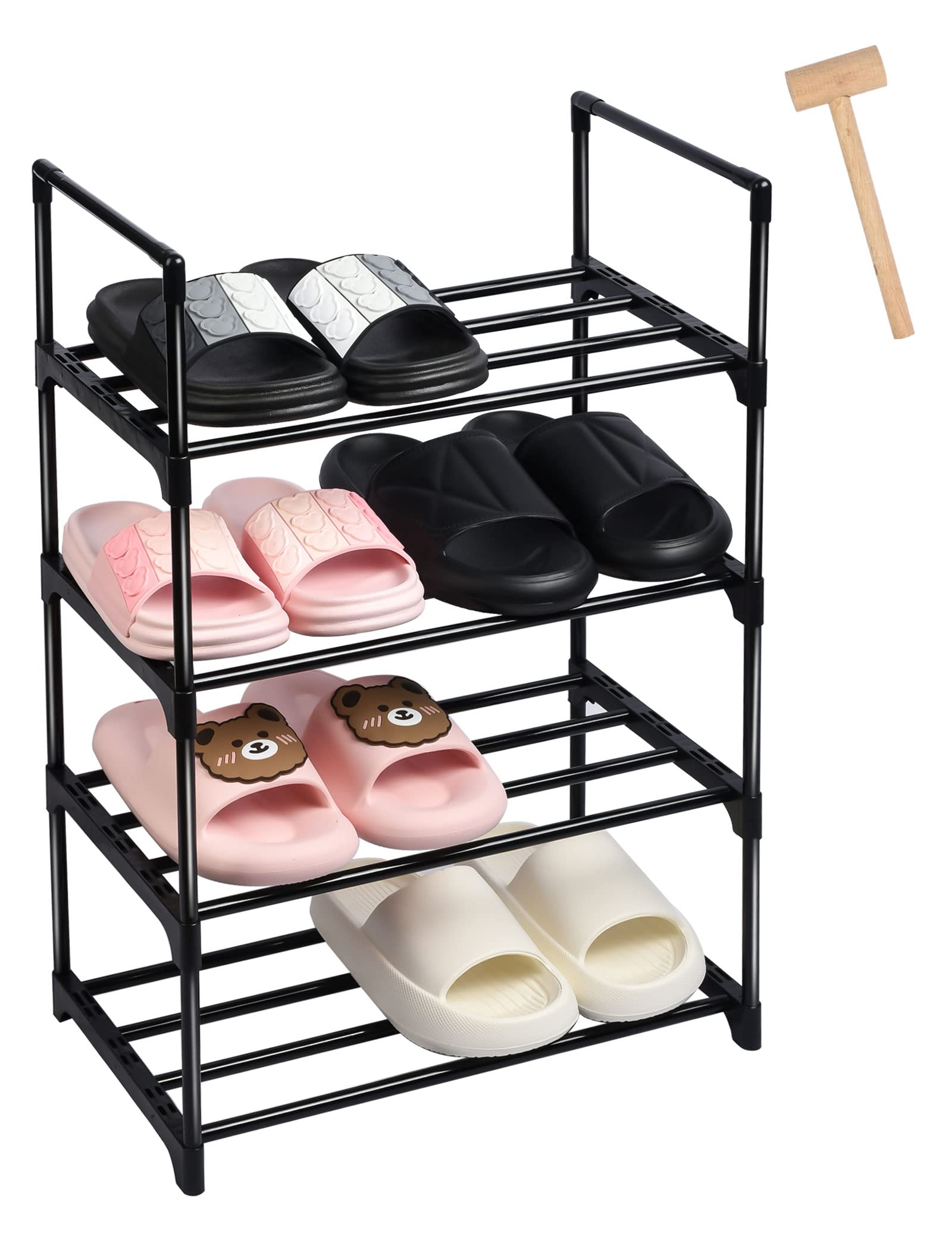 Ywinler 4 Tier Shoe Racks, Metal Shoe Storage Organiser Narrow Shoe Racks for Small Space Stackable Slim Shoe Shelf for Hallway, Entryway, Living Room, Black