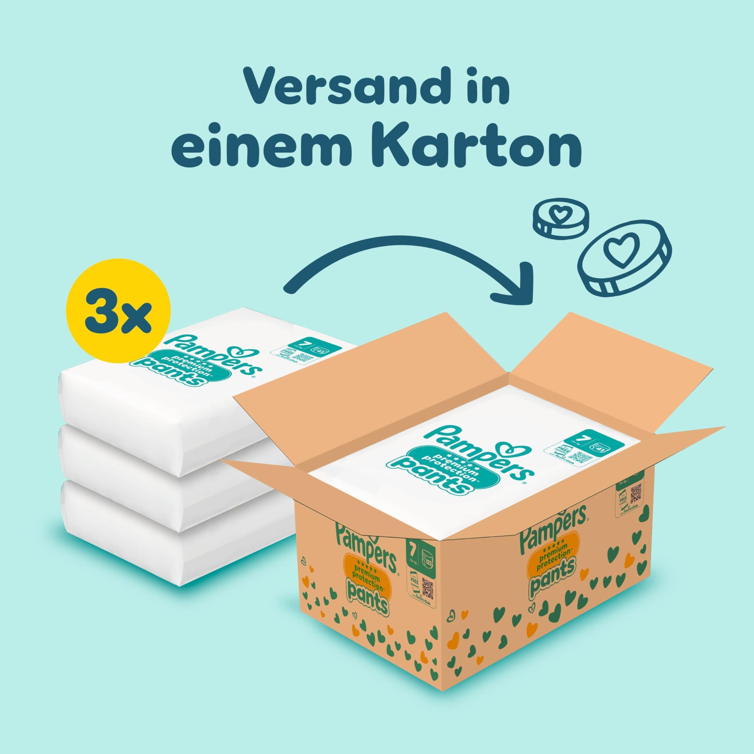 Pampers Premium Protection Pants Größe 7, 123 Windeln, 15kg+, mit 360° Passform und weichen Anti-Auslaufbündchen für unseren besten Komfort und Schutz 2