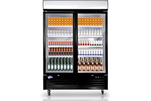 kalifon 49 Cu.Ft Commercial Refrigerator, 54" Display Merchandiser, 2 Glass Door Reach-in Upright Beverage, Black Upright Fridge Cooler with LED Lighting for Restaurant Kitchen, Black