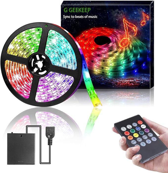 Battery Powered Led Light Strip RGB Music Sync Flexible 2M