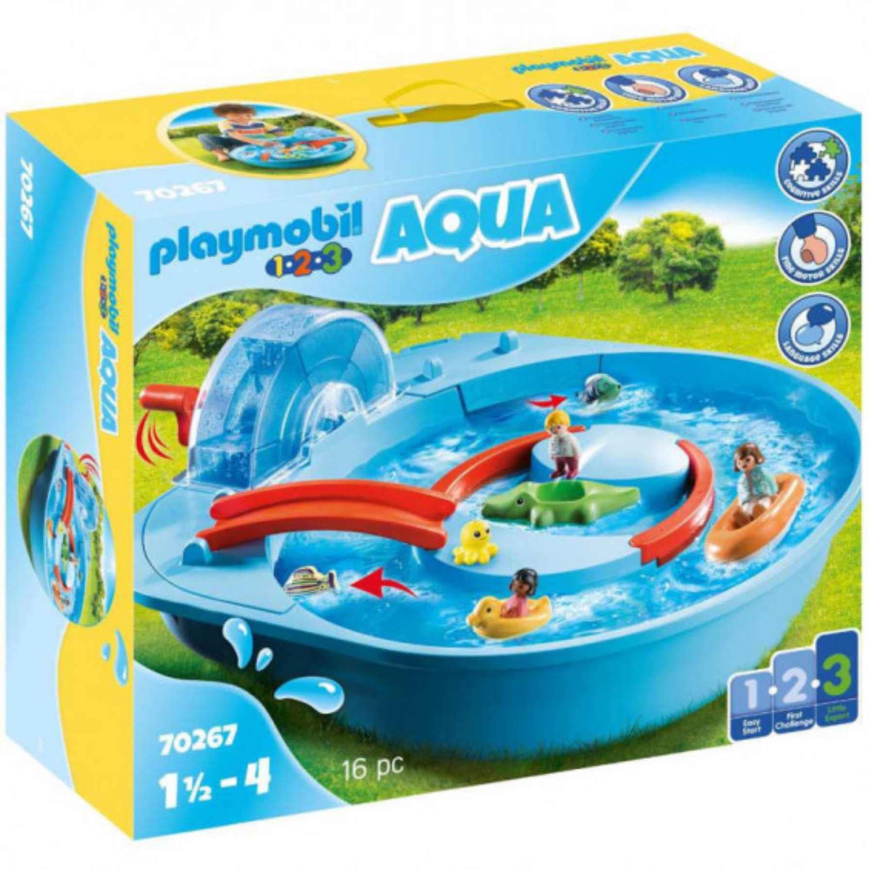 PLAYMOBIL 70267 1.2.3 AQUA Splish Splash Water Park, educational toy, indoor and outdoor water toy, exciting and fun water play, fun imaginative role play, playset suitable for children ages 1.5+