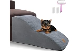 MESTUEL Extended 2 Tiers Foam Dog Stairs Steps for Couch Sofa,Pet Gentle Slope Ramp Stairs Ladder,Non-Slip Bottom and Machine Washable Fabric,Small Old Joint Injury Dogs Cats Easy Access,Send Lint Roller