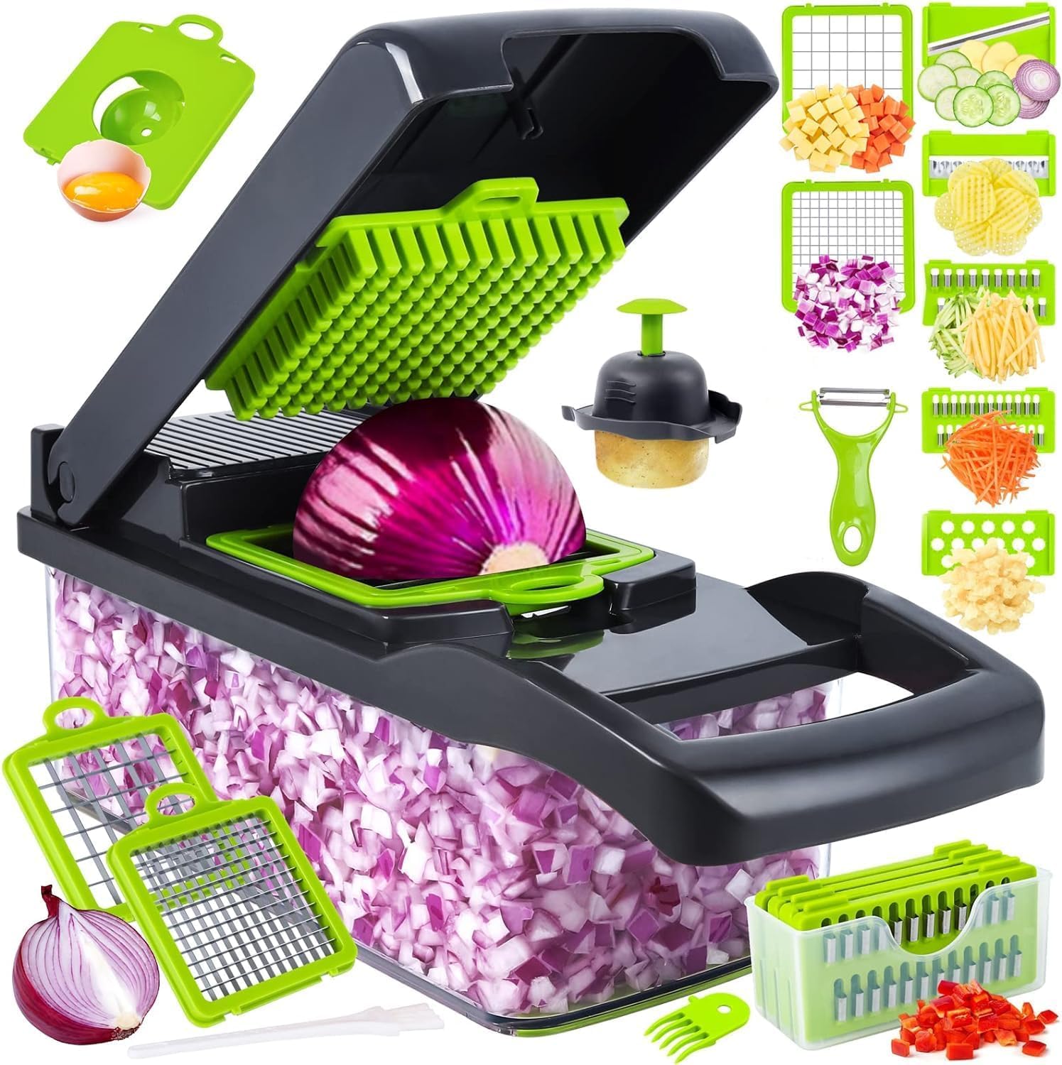 Photo 1 of 14-in-1 Vegetable Chopper with Container & Interchangeable Blades – Veggie & Onion Chopper, Food Dicer, Mandoline Slicer for Kitchen, Vegetable Slicer for Fast Meal Prep