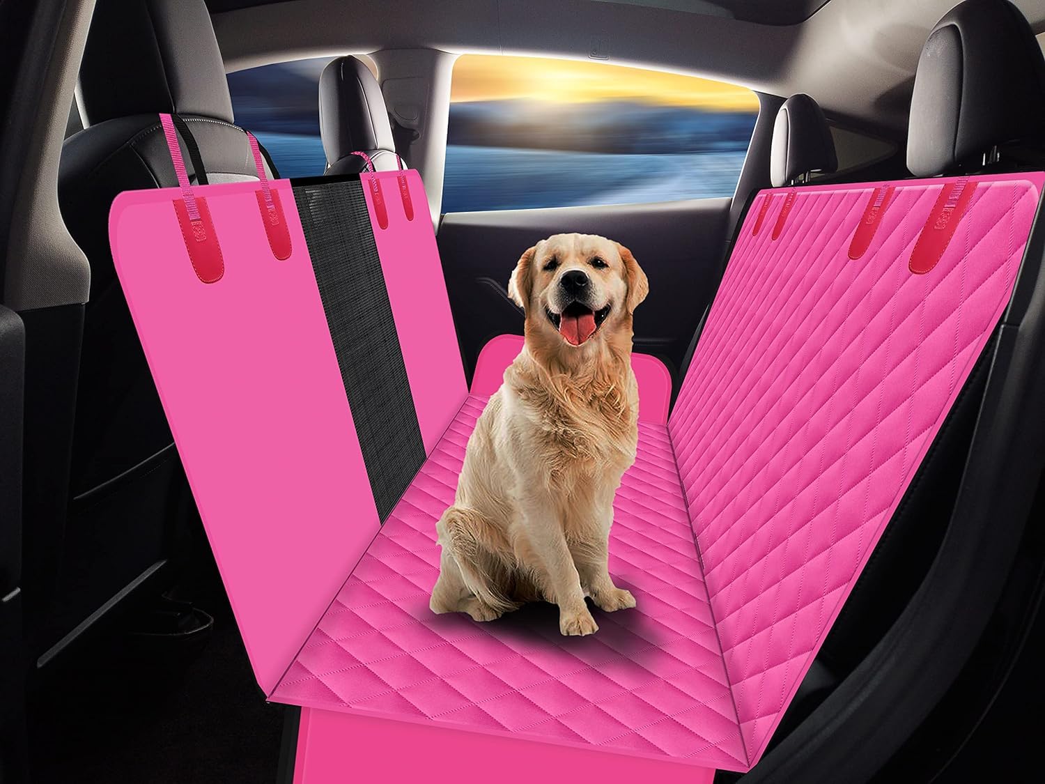 GXT Dog Back Seat Cover Protector for Cars SUV and Trucks with Mesh Window, Scratchproof Nonslip and Waterproof Material,Pink