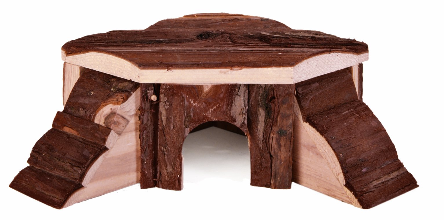 TRIXIE corner house Thordis for small animals - 2 ramps - lying area on the roof - e.g. for mice, hamsters - 21 x 7 x 19 cm - bark wood - 6175