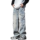 Baggy Cargo Jeans Men Teen Boys Casual Loose Jeans Flap Pockets Y2k Denim Pants 90s Hip Hop Streetwear