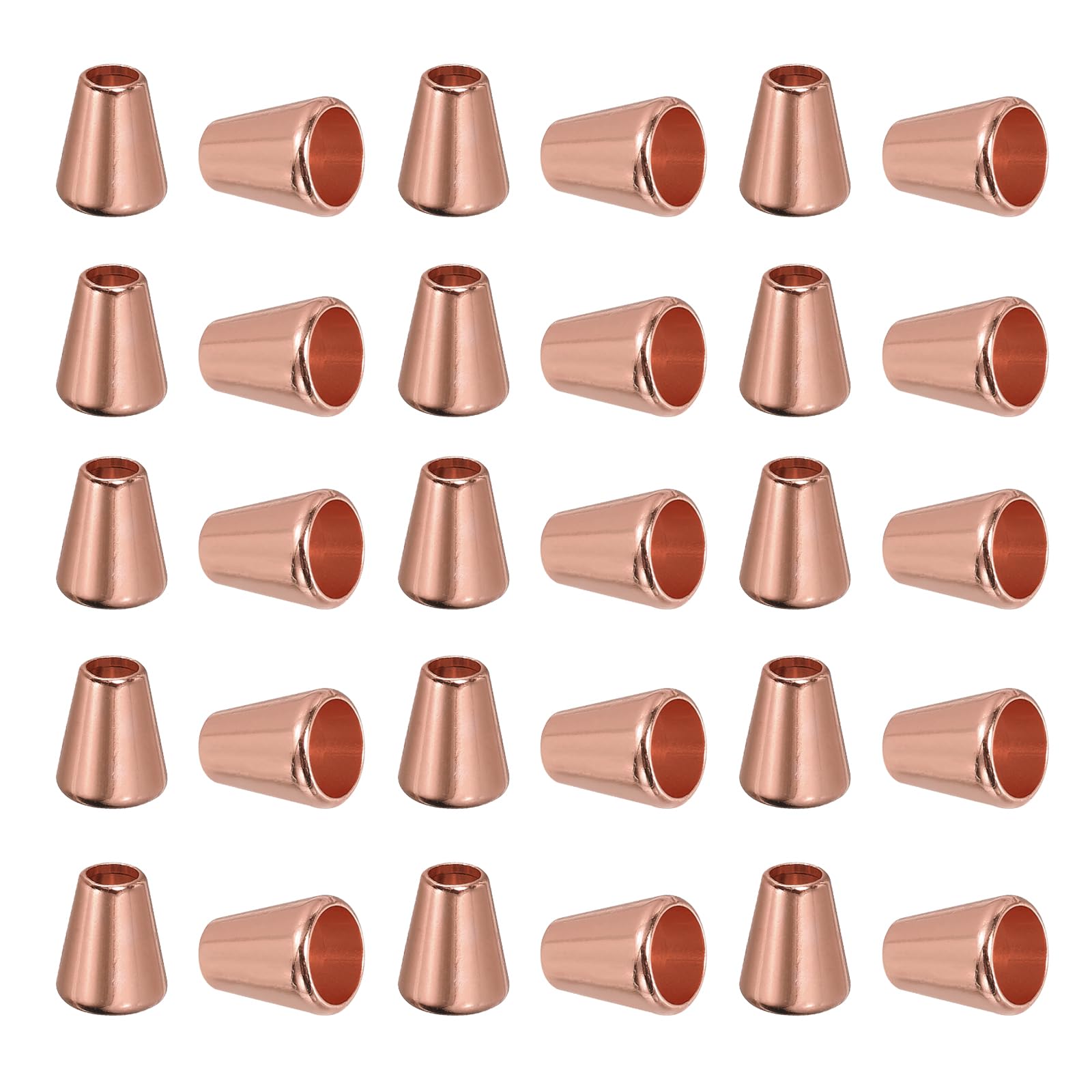 PATIKIL Bell Stopper Conical Cord Ends, 30 Pack Zinc Alloy Cord Rope Fastener Lock Clip for DIY Backpacks Shoelaces Bags, Bright Rose Gold