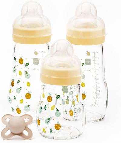 MAM Glass Baby Bottle Starter Set 4 Pieces 260ml 170ml Soother 0-2m