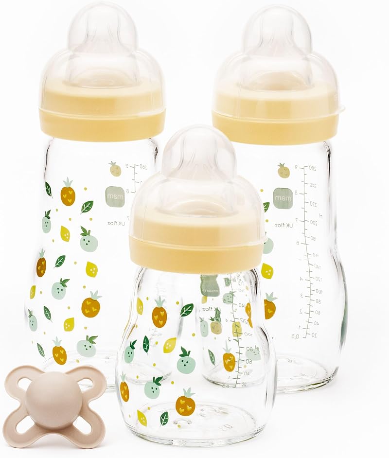 MAM Glass Baby Bottle Starter Set 4 Pieces 260ml 170ml Soother 0-2m