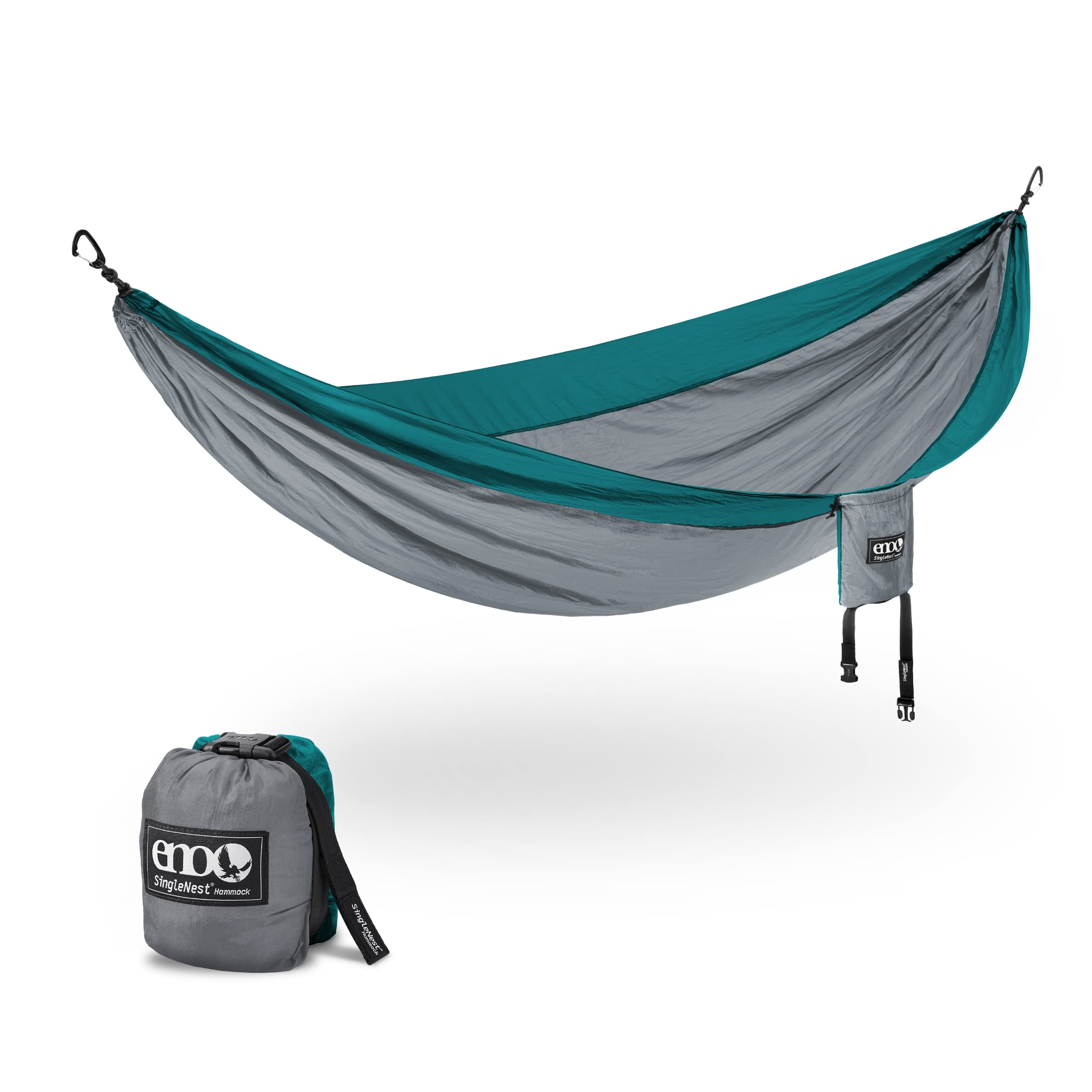 ENO, Eagles Nest Outfitters SingleNest Lightweight Camping Hammock, Grey/Seafoam