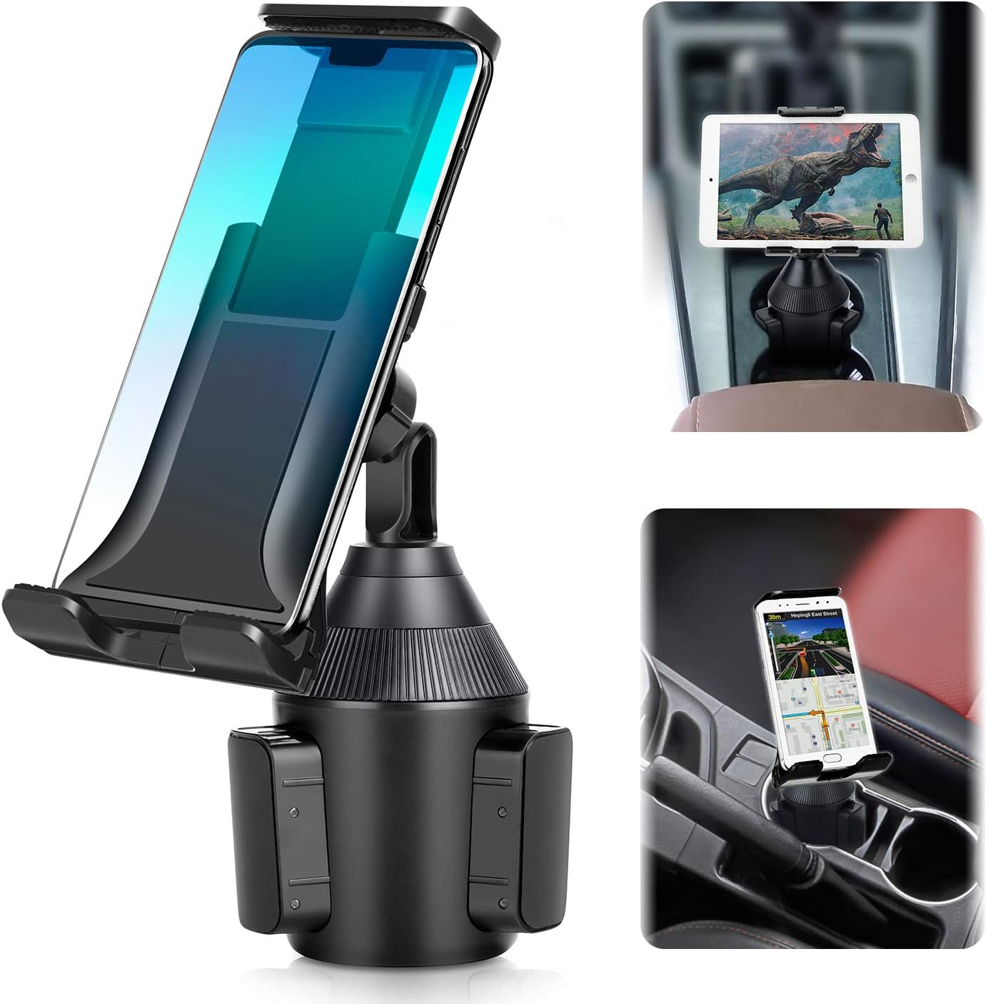 Car Cup Holder Phone/Cup Holder Tablet Holder/Smartphone Mount 2-in-1 Universal Smarts Adjustable cupholder ipad Mount for iPhone,iPad Pro10.5/Sony, Samsung Galaxy Tab/iPhone 11 XR PRO X 8 Plus