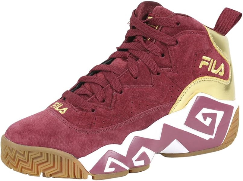 burgundy and gold fila shoes