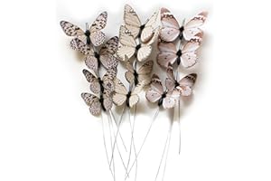 NAUDASSODS 12 Pack Butterfly Decorations, DIY 3D Butterfly Stakes Decor, 2 Sizes of Butterfly Ornament for Home Fake Flower Floral Supplies Tea Party Wedding Easter Christmas Spring Fall. (light pinkish yellow