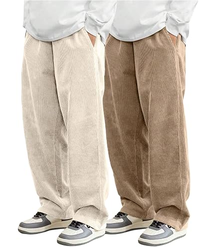 SOLY HUX Men's Corduroy Pants Casual Drawstring Elastic Waist