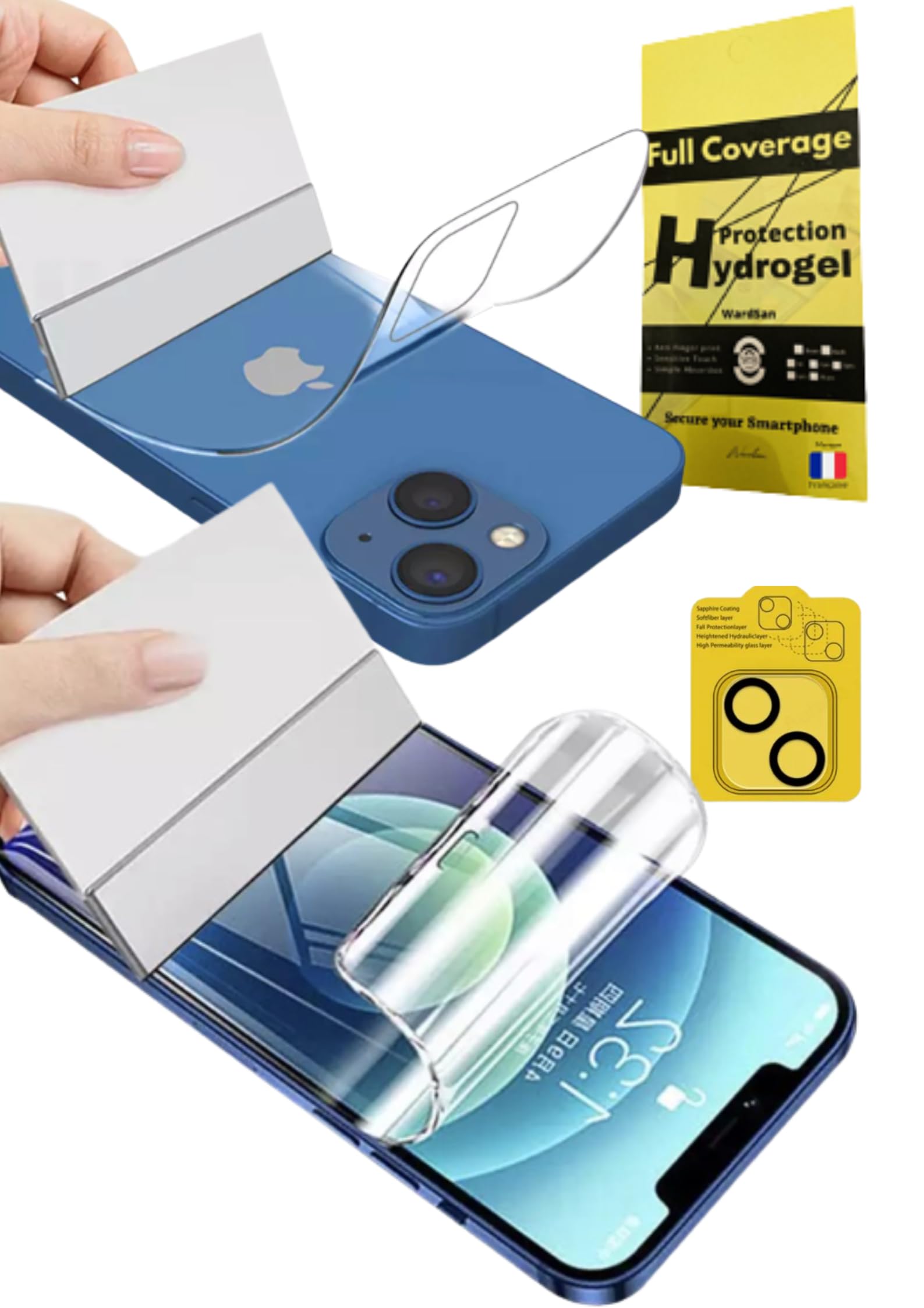 WardSan [ 2 Pieces For iPhone 14 Pro 2 Front & Back 3D Hydrogel Protective Films with Tempered Glass Camera + Selfie Holder | Anti-shock | Case compatible | Soft TPU Protective Film
