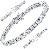 Gugots Moissanite Tennis Bracelet for Women Men White/Yellow Gold Plated S925 Sterling Silver D Color VVS1 Round Cut Moissanite Bracelets 2/3/4/5/6MM 6.5/7/7.5/8inch