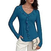 Meetrendi Women's Long Sleeve Shirts Dressy Casual V Neck Ruffle Knit Tunic Tops 2025 Fall Trendy Work Blouse