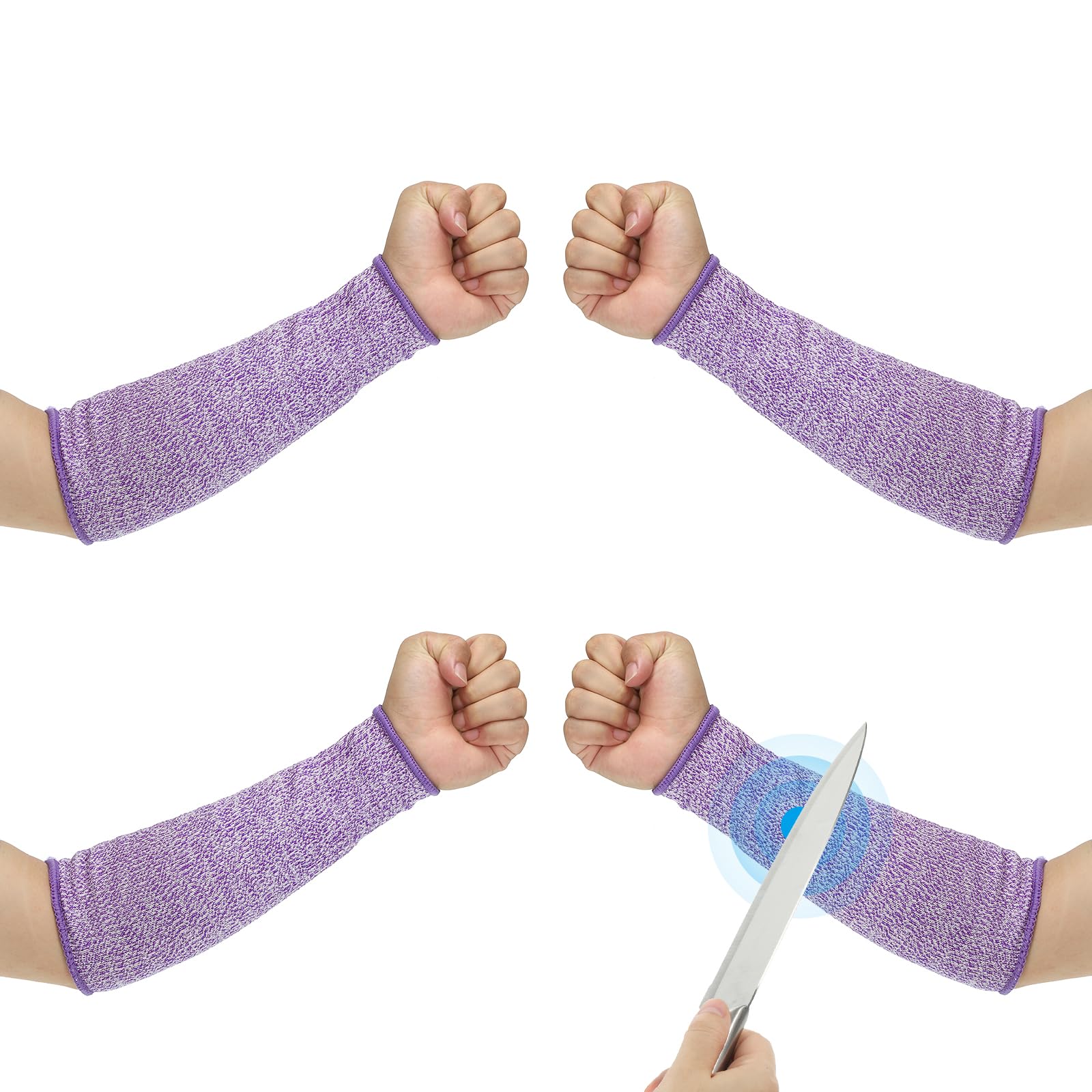 PATIKIL 12 Inch Cut Resistant Sleeve, 2 Pairs Arm Safety Protectors Sleeves Forearm Sleeve HPPE Level 5 Protection for Thin Skin and Bruising, S, Purple