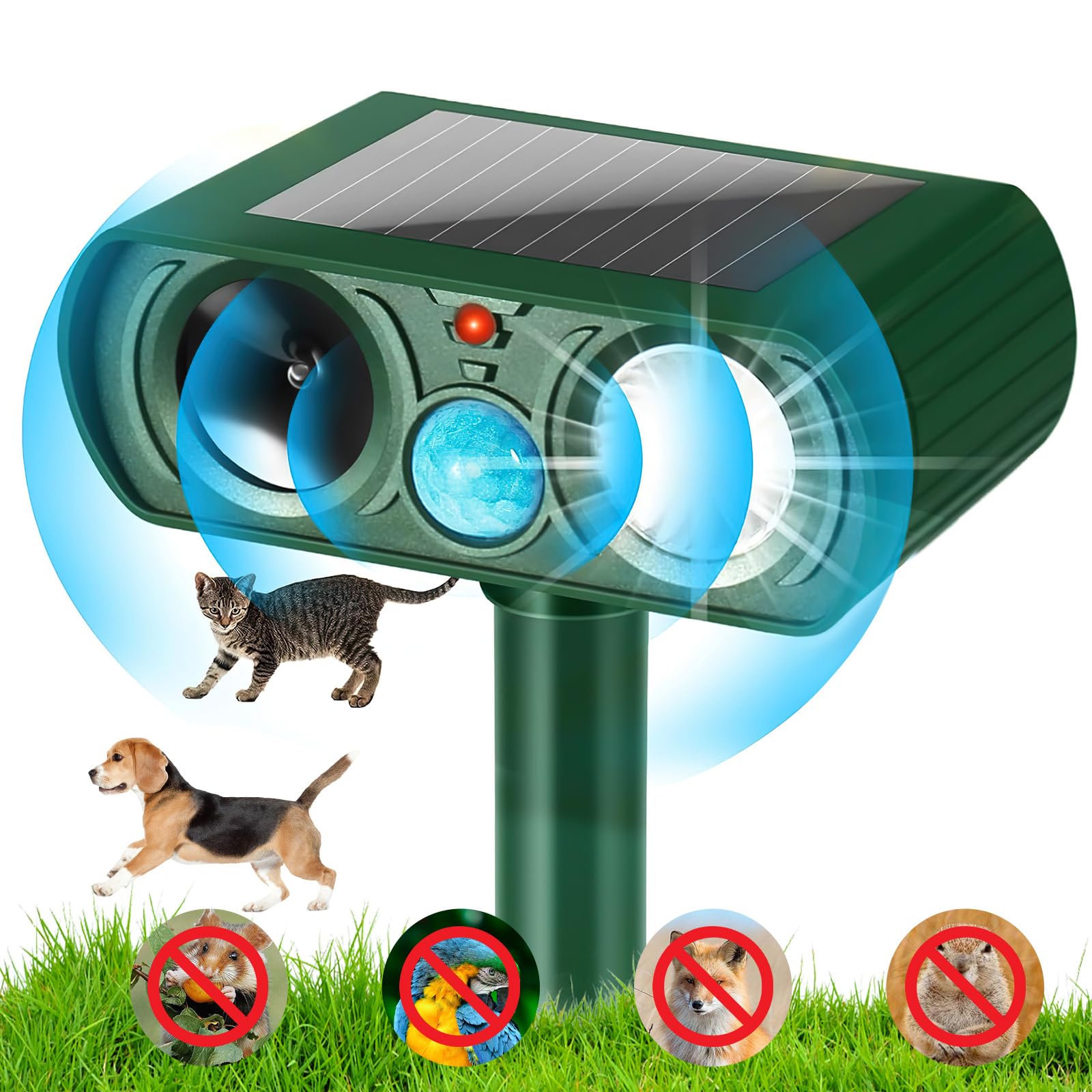 Cat Repellent for Gardens, Solar Ultrasonic Animal Repeller, Quick Fix Ultrasonic Cat Scarer with Ground Stake/Pir Motion Sensor, Animal Repellent Dog Scarer Deterrent for Wild Animals