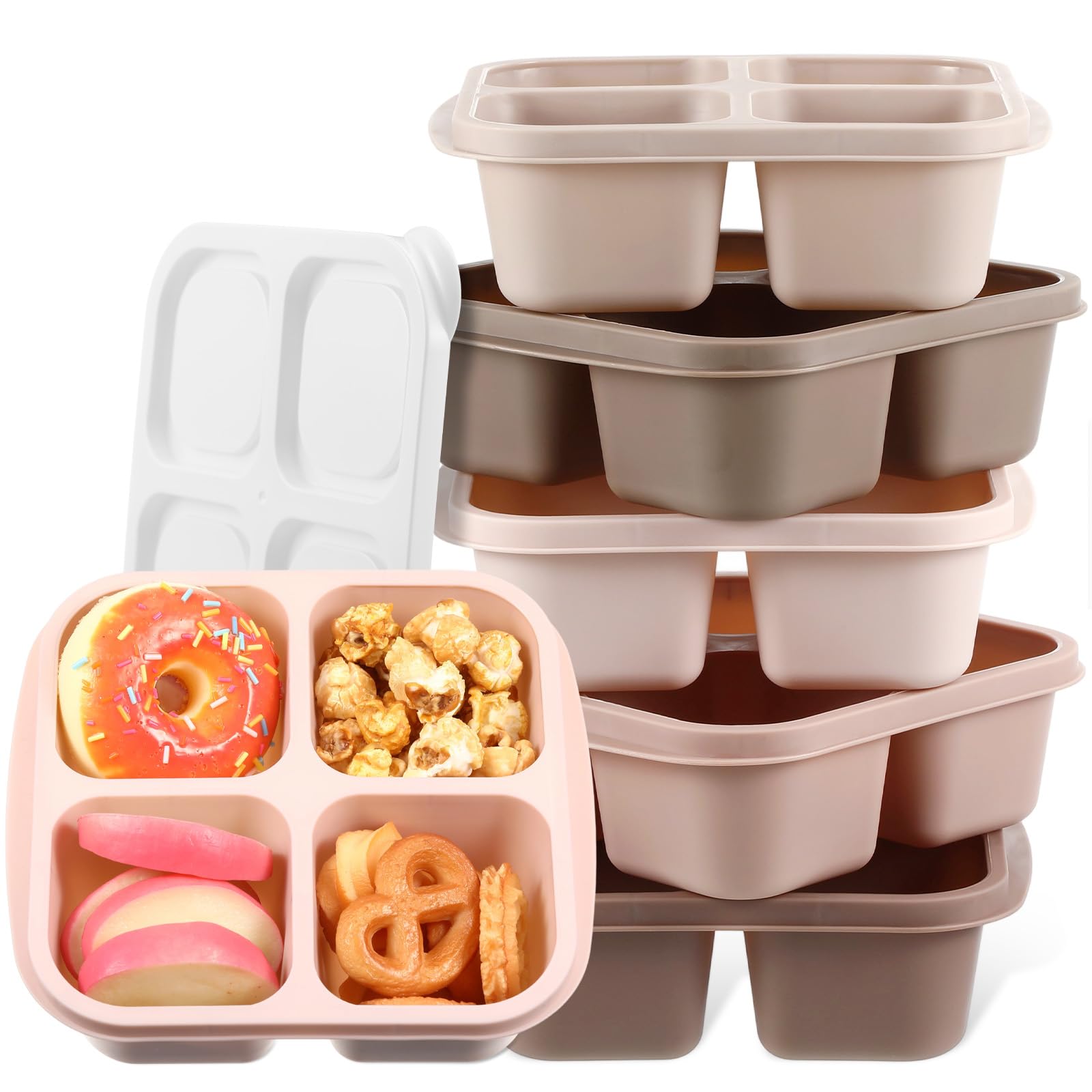 Photo 1 of (missing one lid) Honeydak 5 Pack Snack Containers 4 Compartment Bento Snack Boxes Reusable
