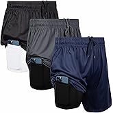 Ultra Performance 3 Pack Mens 2 in 1 Athletic Running Shorts 7 inch Inseam Workout Gym Compression Shorts for Men