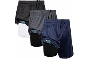 Ultra Performance 3 Pack Mens 2 in 1 Athletic Running Shorts 7 inch Inseam Workout Gym Compression Shorts for Men