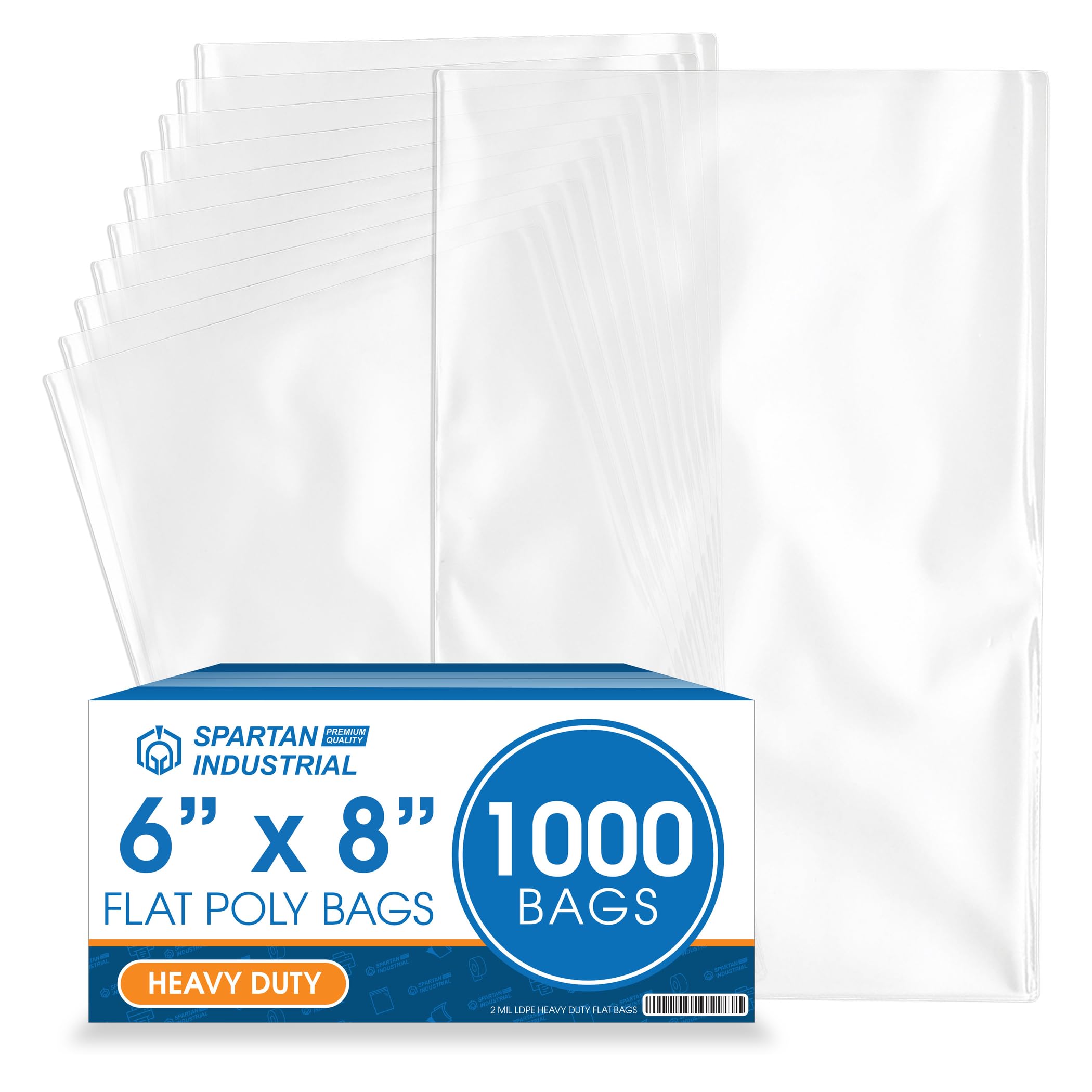 Photo 1 of 6" X 8" Open-End Flat Poly Bags (1000 Count) - 2 Mil Clear Plastic - No Adhesive Strip - For Packaging, Shipping, Storage - Spartan Industrial
