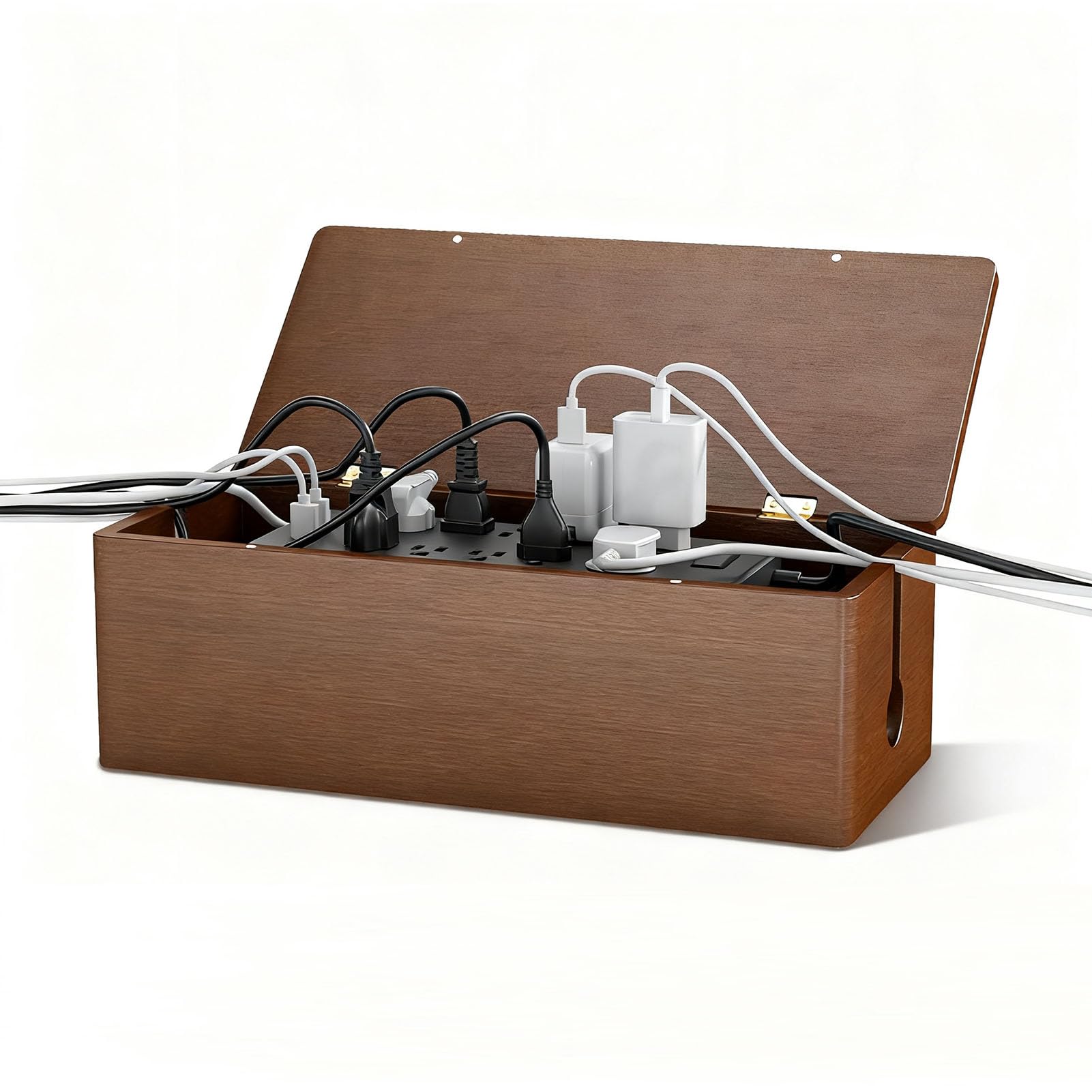 Photo 1 of DELAMU 14.17" Large Cable Management Box with Magnetic Lid, Cord Mangement Box and Cord Box Hider for Electrical Cord Management with Ventilation Design, Hide Cables on Desk and Floor, Cable Box Brown
