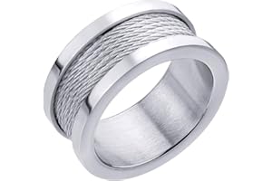 555Jewelry 10mm Wide Stainless Steel Five Twisted Cable Rows Inlay Ring, Wedding Band for Men