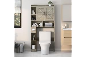 Drefure Over The Toilet Storage Cabinet, Farmhouse Bathroom Organizers, Multi-Tier Bathroom Shelf with Tissue Holder and 2 Ba