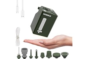 WOSERLD Portable Air Pump for Inflatables Mini Air Mattress Pump 3000mAh Battery USB Rechargeable Air Pump Camping Light & Fan Charging Suitable for air mattres, Vacuum Storage Bags, Swimming Ring