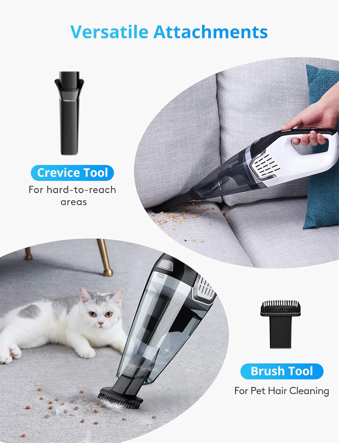 Homasy Handheld Vacuum Cordless, 8Kpa Hand Vacuum with Powerful Cyclonic Suction, Portable Vacuum Cleaner with Long Lasting up to 30mins (Wet&Dry, 3H Charging) for Pet Hair, Dust, Gravel, Home Cleaning -