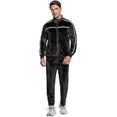 BASICDOT Mens Velour Tracksuit 2 Piece Set Jogging Suit Full Zip Sweatsuit Outfit with Track Suit Jacket and Pants