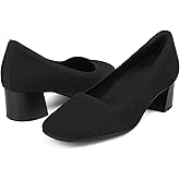 JENN ARDOR Low Chunky Heels Dress Shoes for Women Comfortable Knit Block Heeled Pumps Square Closed Toe Dressy Casual Wedding Party Prom Office Work Slip on Shoes