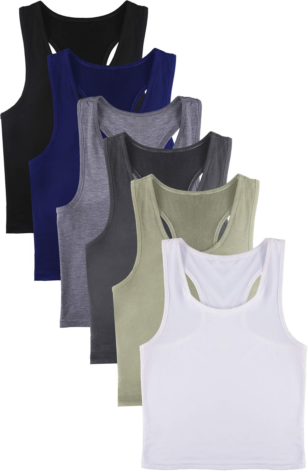 6 Pieces Basic Crop Tank Tops Sleeveless Racerback Crop Sport Cotton Top for Women: Clothing