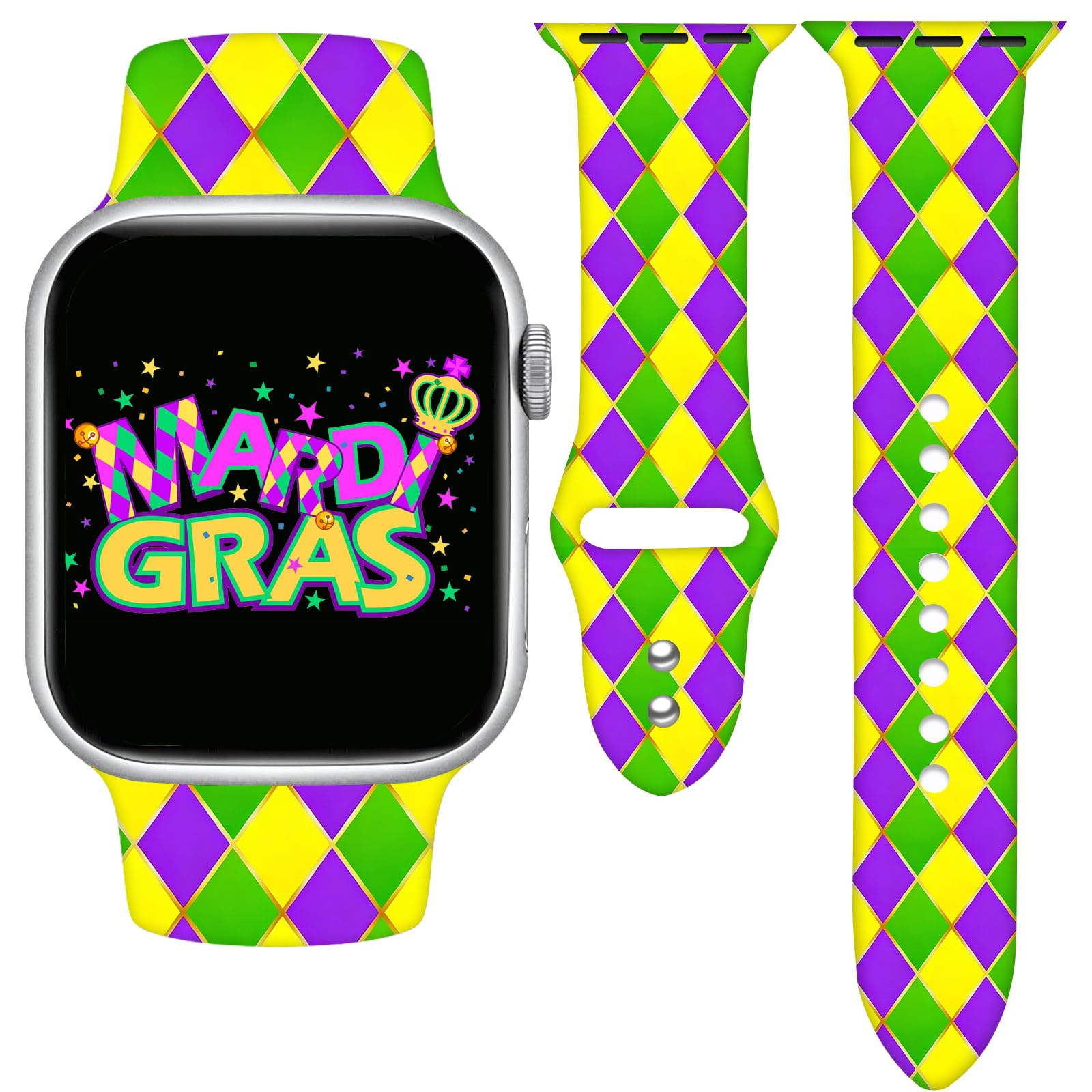 Cyntan Mardi Gras Holidays Watch Band Compatible with Apple Watch 44mm 45mm 49mm for Women Men,Soft Silicone Replacement Sport Accessories Strap Replacement