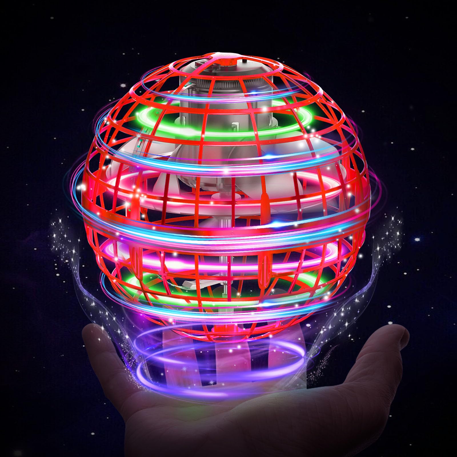 XINHOME Flying Ball Orb Toys Hover Ball Pro Flying Spinner Toy UFO RGB Cool Stuff Globe Orbi Magic Boomerang Hand Controller Mini Drone for 8 9 10 11 12 boys girls Kids (Red) — image 1
