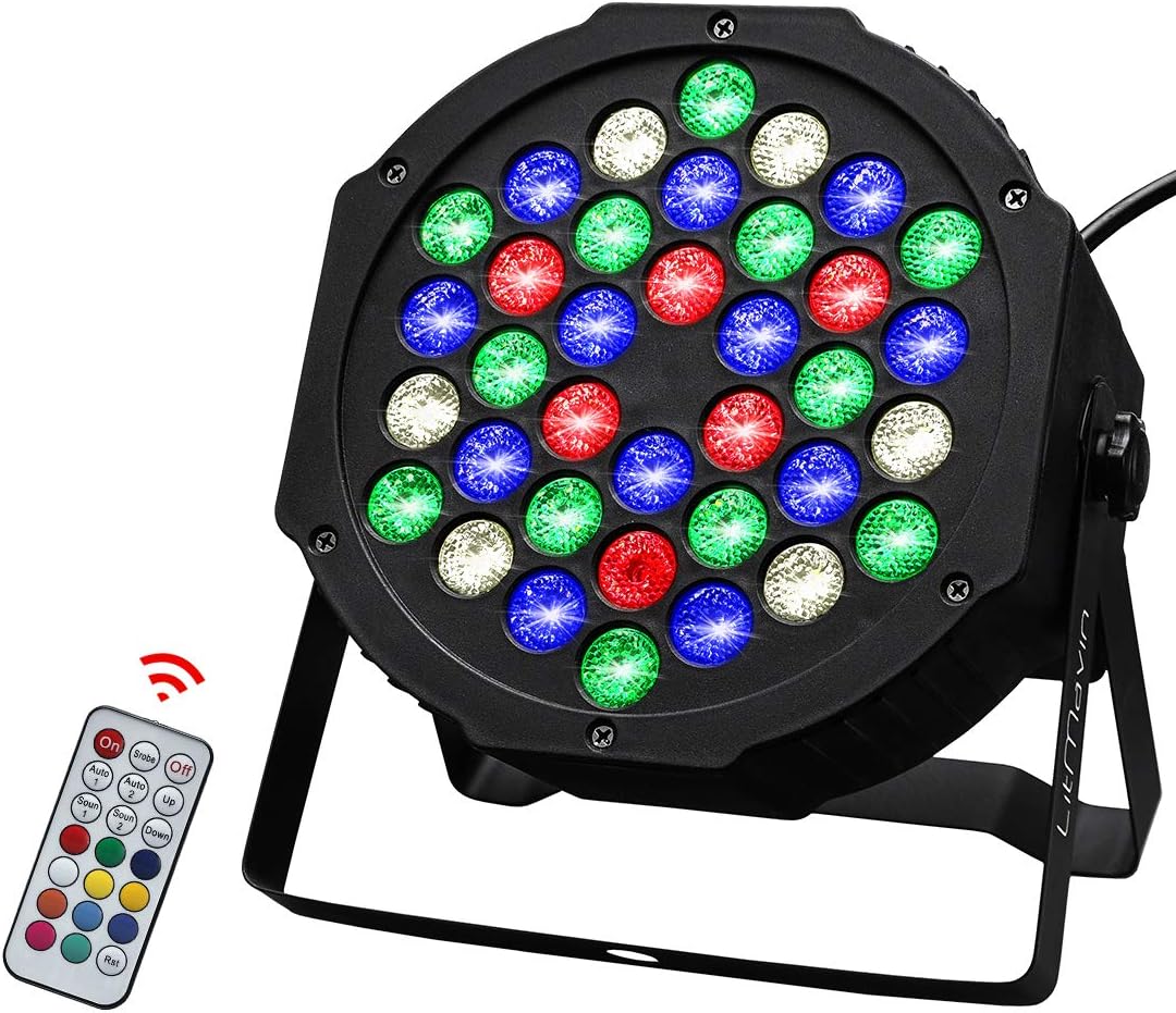 Par Lights with 36 Upgrade LED, RGBW Colored Stage Lighting Controlled by Remoter and DMX, Sound Activated Uplights indoor for Festival Party, DJ Disco, Wedding (36LEDs 1 PACK)