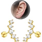 Enticera 16G Opal Cartilage Earrings for Women 14K Gold Stainless Steel Flat Back Stud Earrings for Sensitive Ear Handmade Cartilage Screw Back Helix Conch Piercing Jewelry