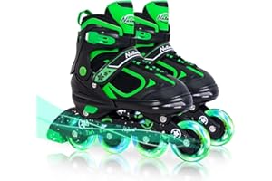 MonSports Adjustable Inline Skates for Kids,Red/Black/Blue Blade Roller Skates with Light-up Wheels for Beginner Boys,Girls and Youth Size S-M-L